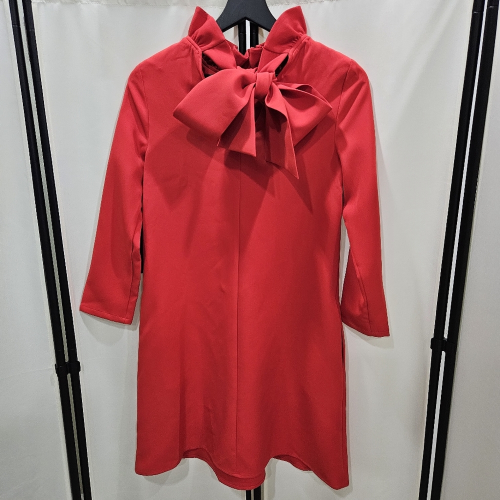 NWT Tuckernuck Daphne Dress Poppy Red Mini Preppy Bowtie Collar Pockets XXS - Picture 8 of 14